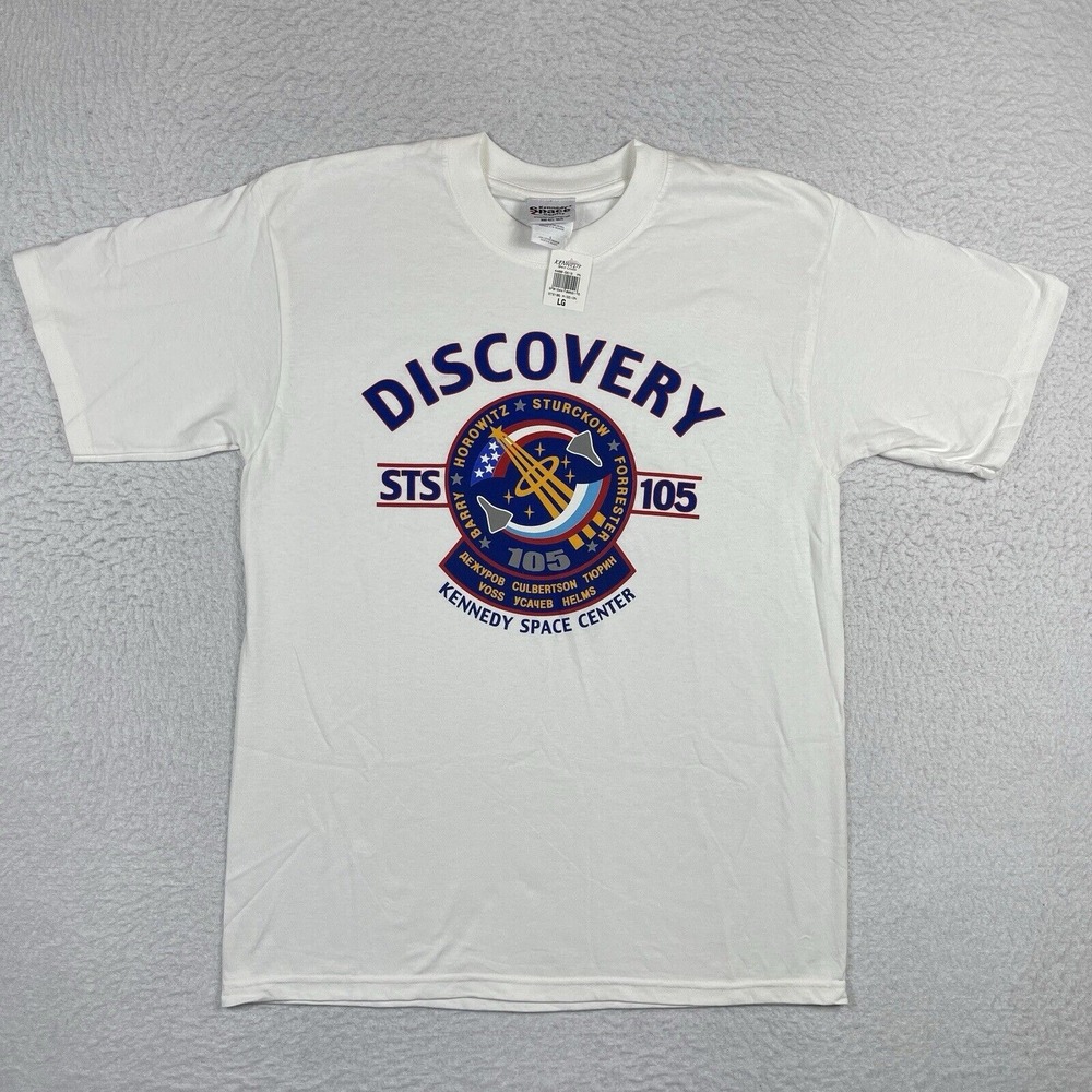 Kennedy Space Center Shirt Mens Large Discovery STS 105 Shuttle Rocket‎ Traveler